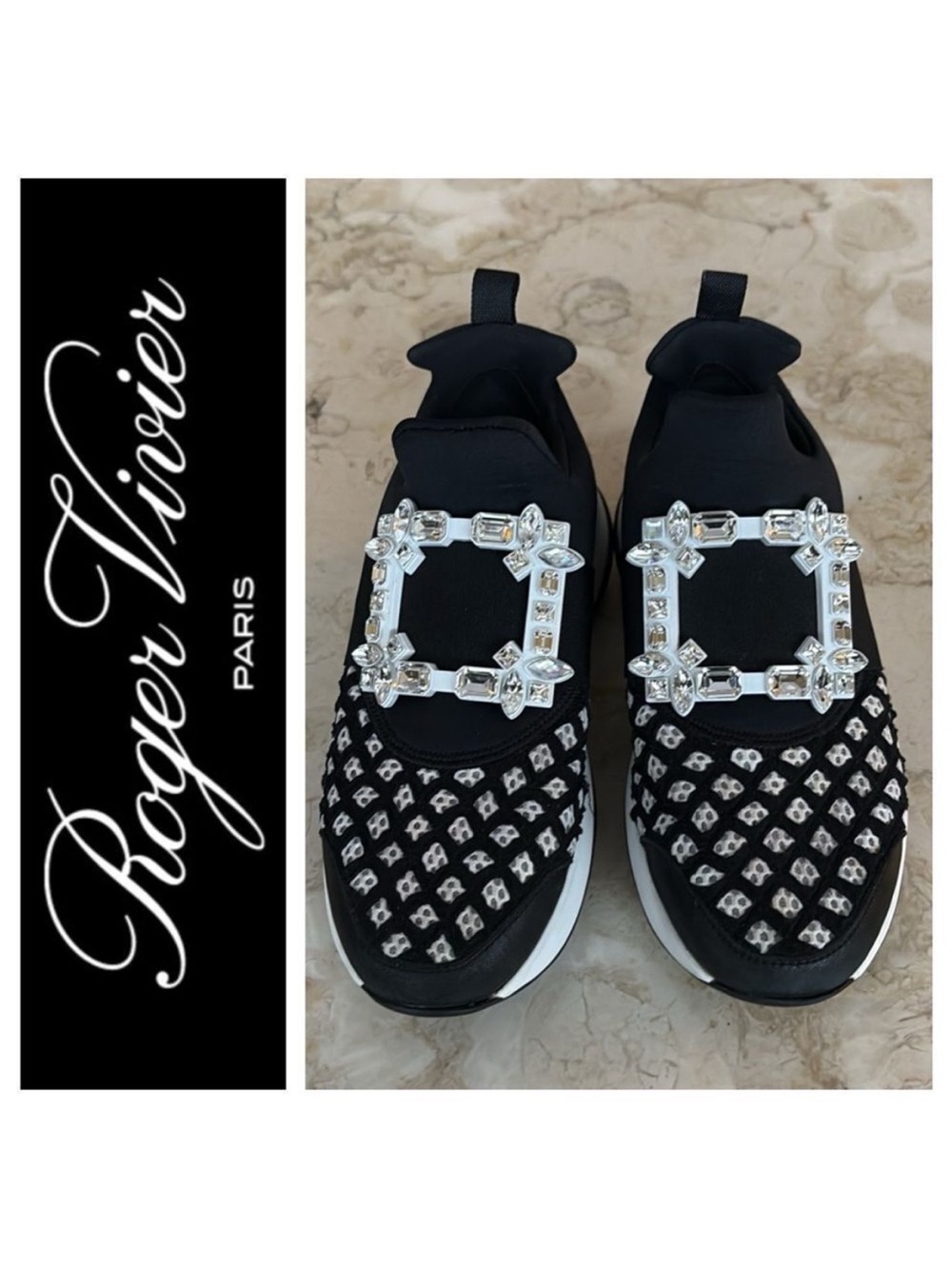 Roger Vivier Viv' Run Sneakers Black & White